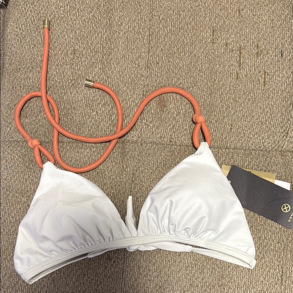 White and Coral Bikini Top